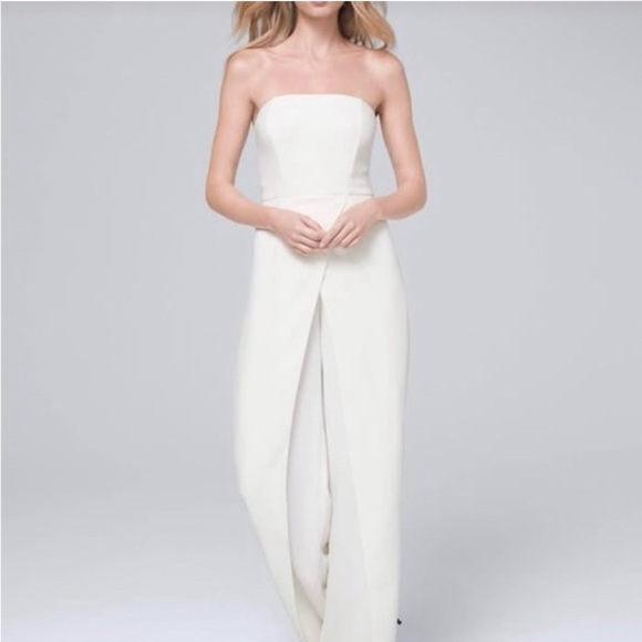 White House Black Market Pants - White House Black Market Strapless White Front-Slit Jumpsuit